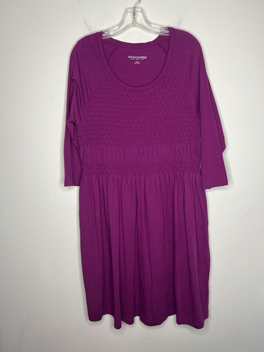 Soft Surroundings Women’s Sylvie Smocked Dress Purple Scoop Neck Size Large